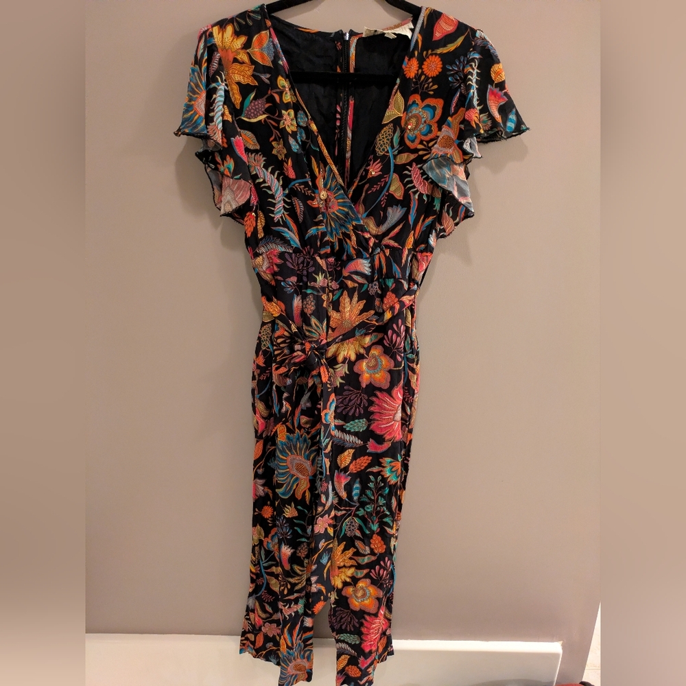 La Fuori Silk Floral Wrap Jumpsuit S